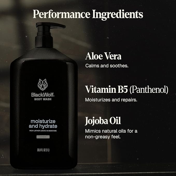 Black Wolf Moisturizing Body Wash for Men, Sandalwood - Hydrating Bodywash