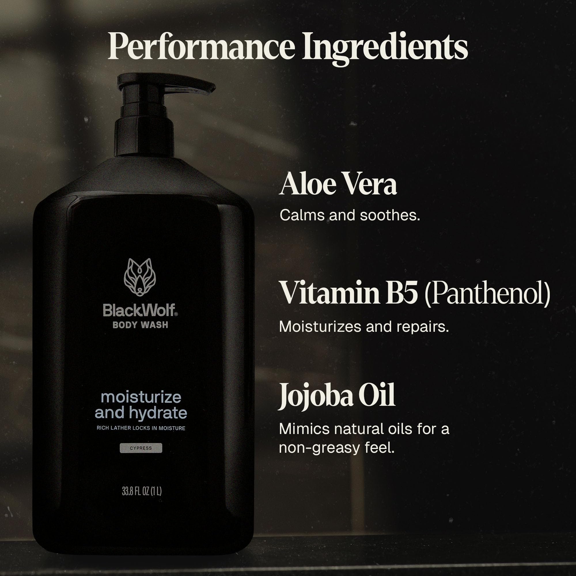 Black Wolf Moisturizing Body Wash for Men, Sandalwood - Hydrating Bodywash