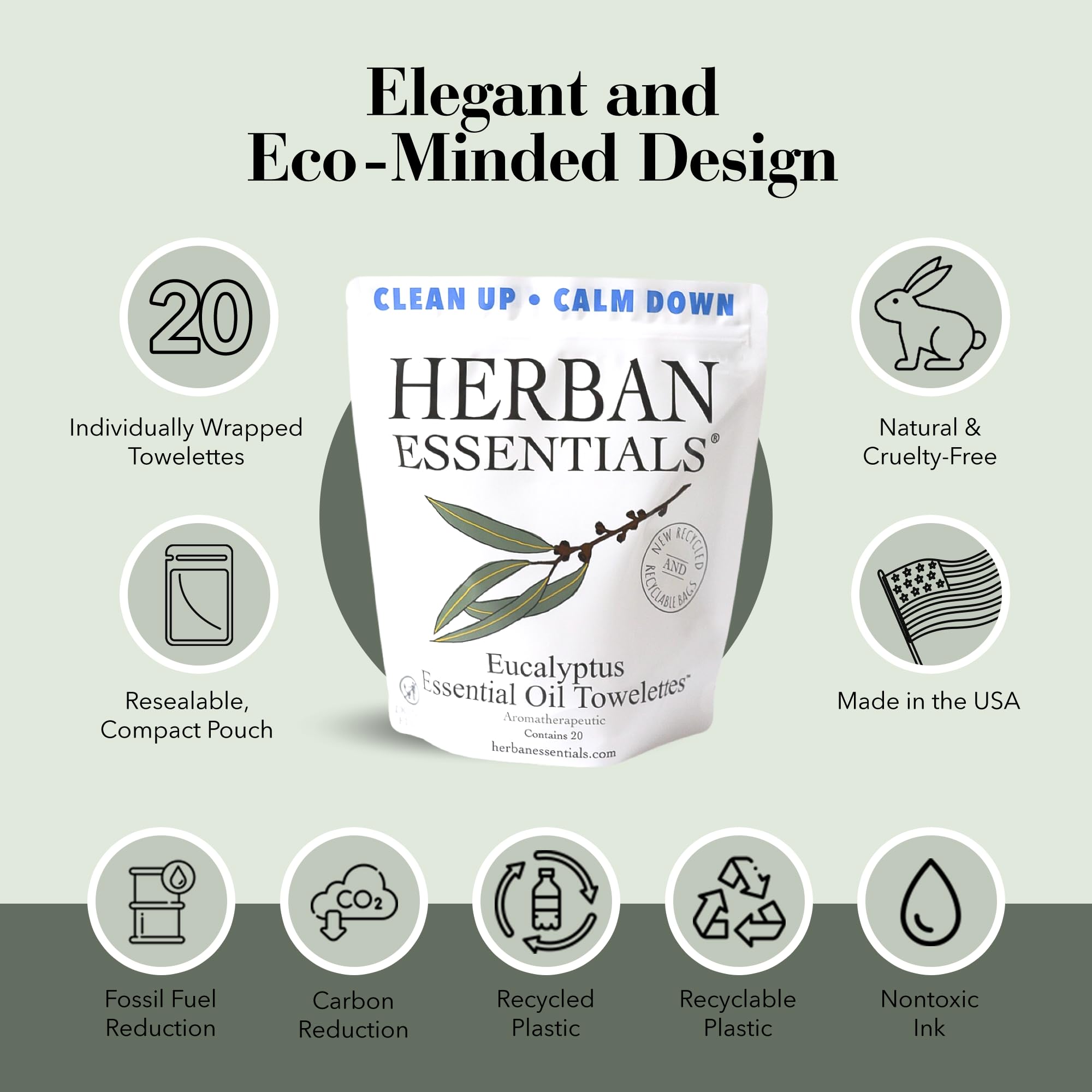 Herban Essentials - Eucalyptus Wipes & Towelettes - Essential Oil Wipes for Hands & Body - Travel Size Essentials and Toiletries - Natural, Individually Wrapped, Disposable & Moist Refresh (20 count)