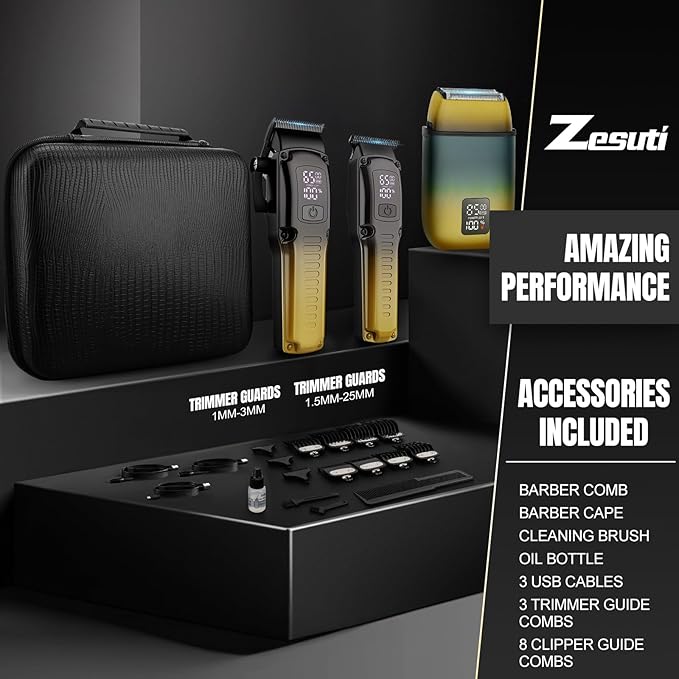 Zesuti Hair Clippers for Men,Cordless Beard Trimmer Electric Shavers Set