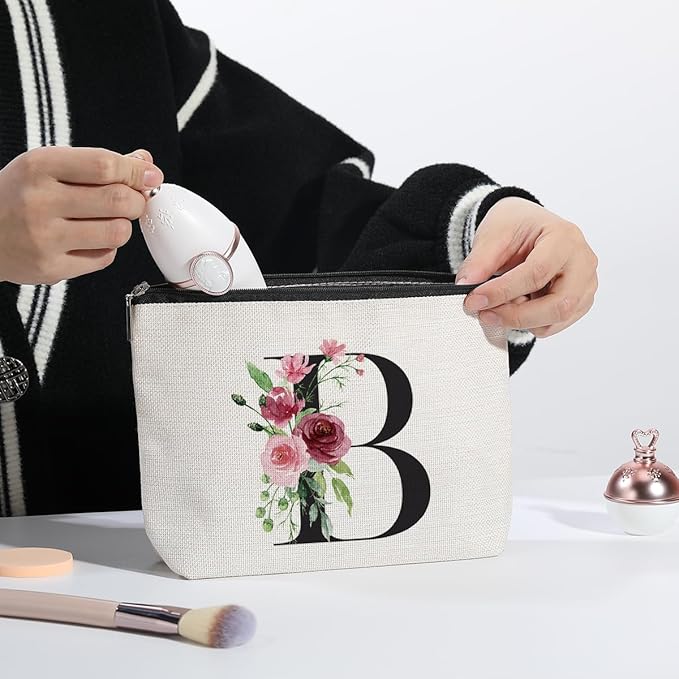 KDXPBZ Initial Personalized Makeup Bag - Bridesmaid & Birthday Gift for Women, Mom & Best Friend - Custom Letter B Cosmetic Bag