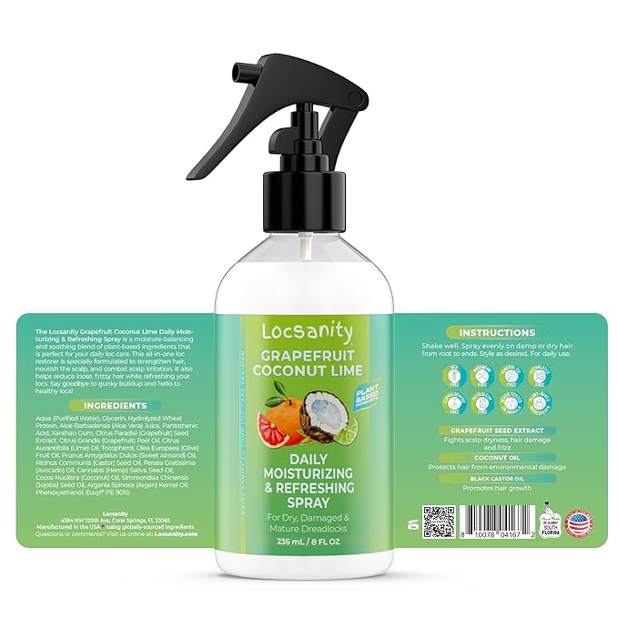 Loc Moisturizing Spray - Locsanity Grapefruit Coconut Lime Daily Hydrating Mist for Locs Dreads & Braids - Rosewater Scalp Moisturizer - 8 fl oz