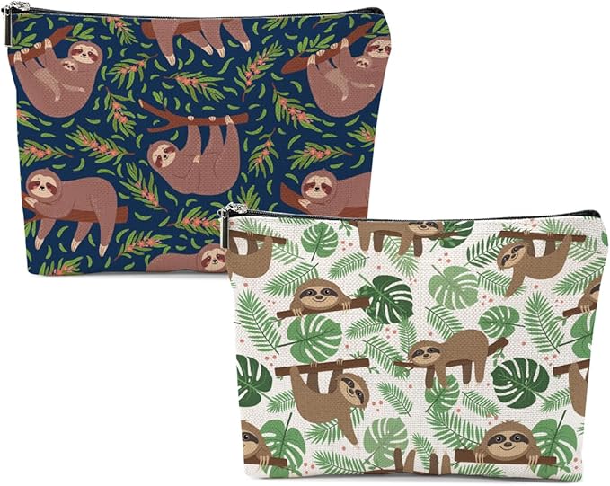 XFN Sloth Gifts 2 Pcs Makeup Bag, Sloth Stuff Cosmetic Bag Travel Pouch, Sloths Lovers Gifts for Women Girls Daughter Sisters Coworker Best Friend Friendship Graduation Birthday