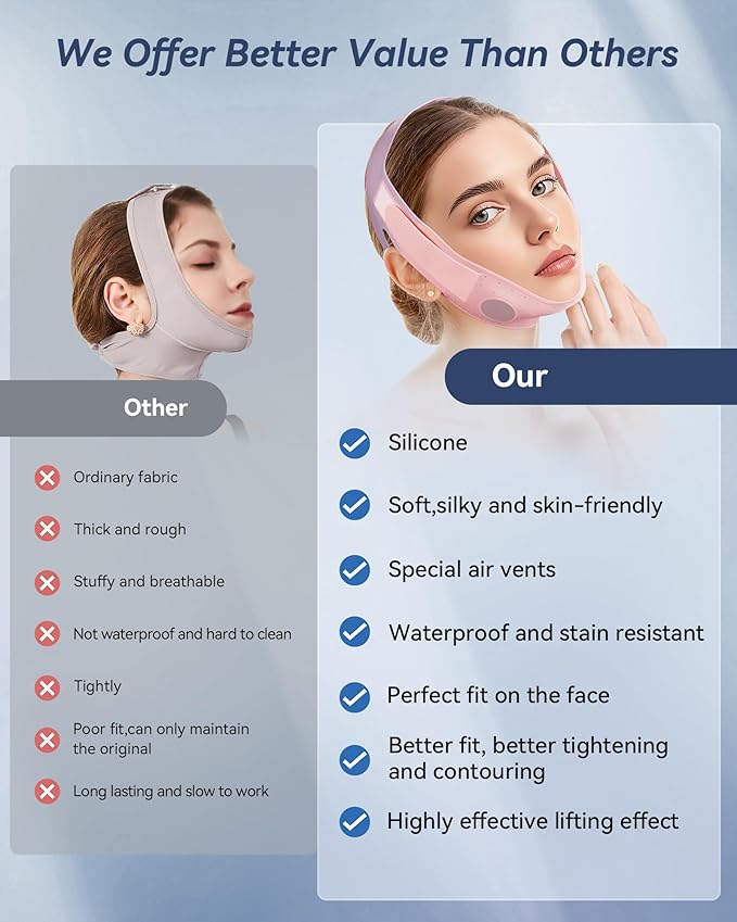 Reusable V Line Silicone Face Strap, Soft Silicone Chin Strap for Women 23-27 Inches