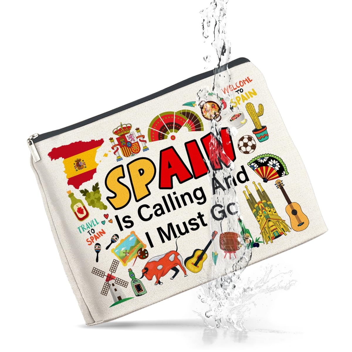 UPNEGE Spain Travel Gifts Makeup Bag - Spain Lover Cosmetic Bag Zipper Pouch