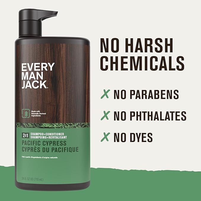 Every Man Jack Men's Shampoo & Conditioner 2-in-1, Pacific Cypress, 24 oz