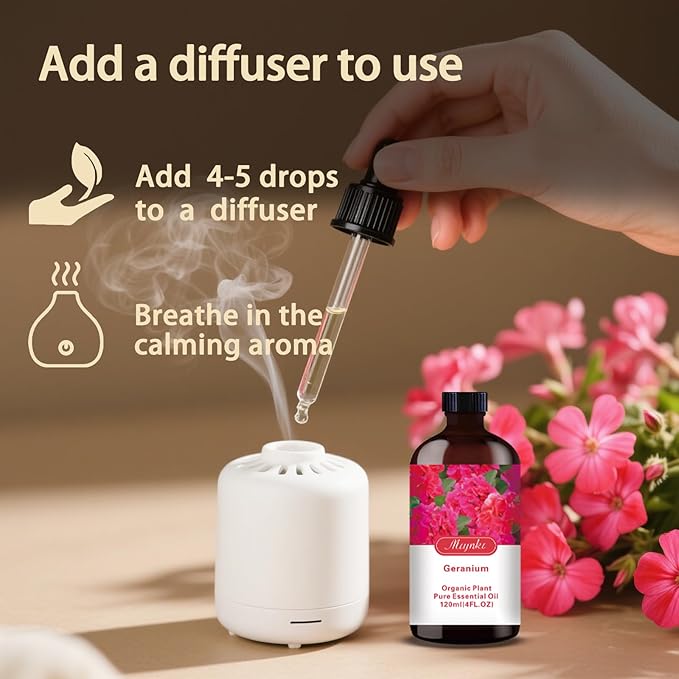 MLYNKL Geranium Essential Oil,Geranium Oil for Massage Home,4 fl oz