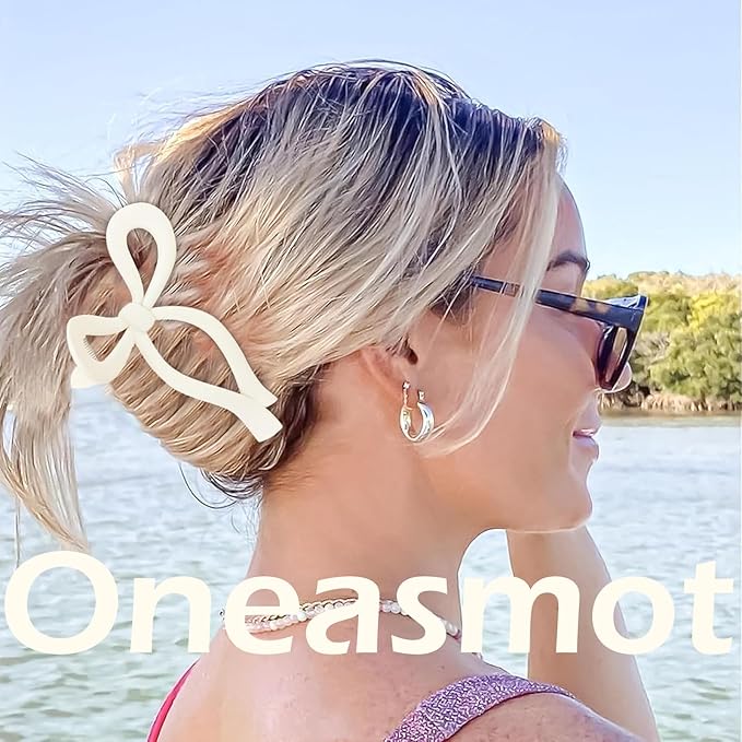 Oneasmot Bow Hair Clips, 5-IN Large Hair Claw for Thick and Thin Hair, Elegant Matte Hair Styling Accessories, Set of 2, Black & White