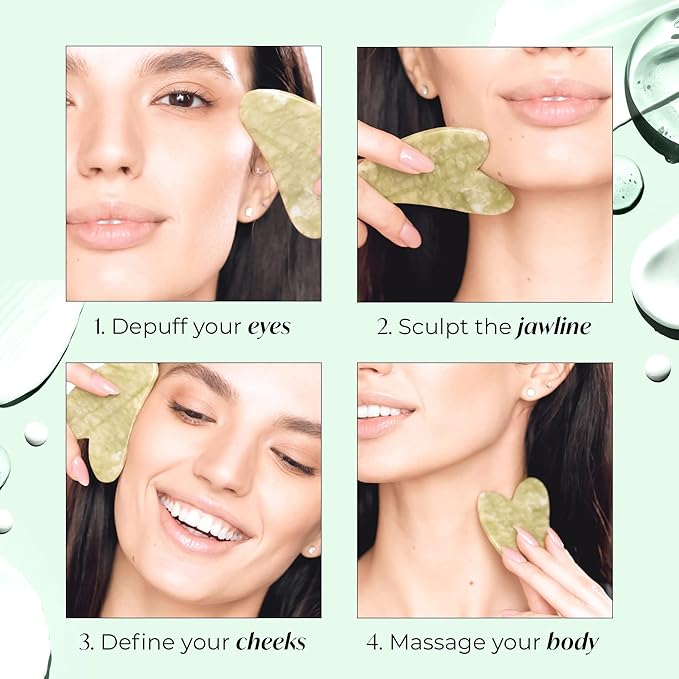 PLANTIFIQUE Jade Gua Sha Facial Tools - Lymphatic Drainage Face Massager | Guasha Tool for Face Sculpting & Jawline Shaper - Skincare Gift - Reduces Puffiness & Relieves Tension