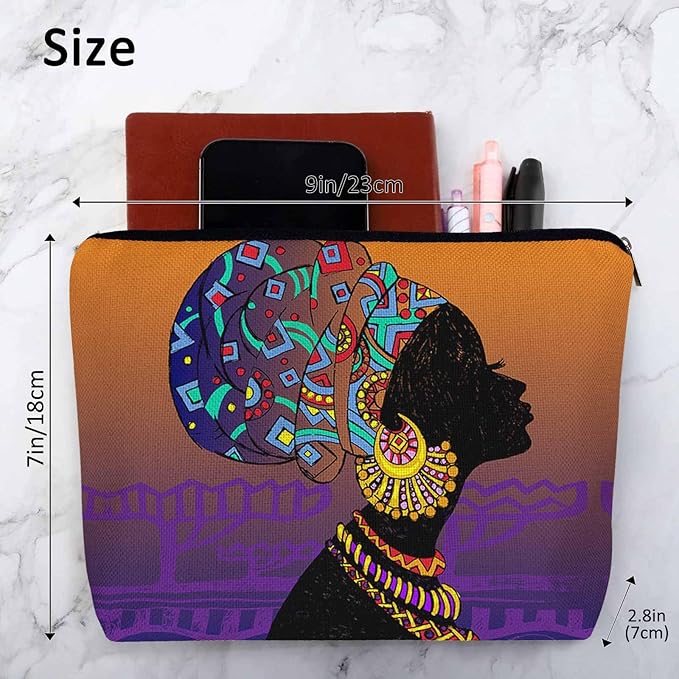 Kalygon Makeup Bag African Woman Makeup Bags For Purse Pouch, Traditional Black African Woman Travel Toiletry Bag Cosmetic Bag Makeup Bags Flax Makeup Organizer Bag Pencil Pouch For Man Woman