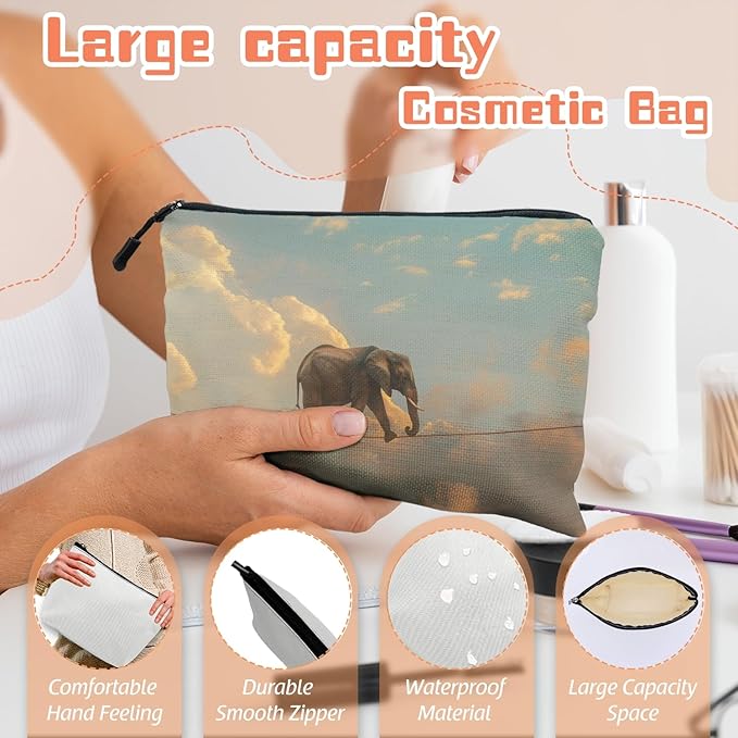 Scribesense Cosmetic Bags Travel Makeup Toilet Case Waterproof Pouch for Women Girls 6.7X9.45inches - Elephant'S Aerial Adventure on A Thin Rope
