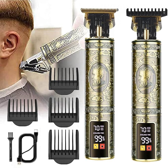 Hilandkom Men's T-Blade Hair Clippers, Waterproof & Low Noise, Professional Hair Trimmer, USB Quick Charge & LED Display, Ergonomic All Metal Design