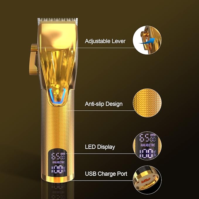 Dumite Cordless Hair Clippers for Men,Professional Hair Clippers Trimmer Kit,Barber Fading Clipper and Zero Gap T-Blade Trimmer Set with LED Display for Mens Gifts(Gold)