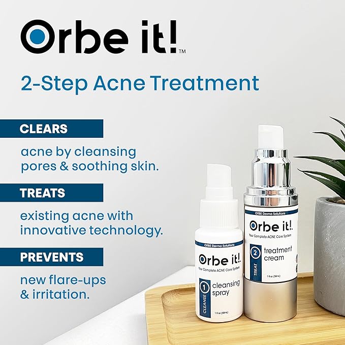 ORBE Derma Solutions Orbe it! 2-Step Acne Treatment w/ Salicylic Acid for Face & Body – Helps Unclog Pores & Reduce Pimples, Back Acne, Ingrown Hairs, Razor Bumps, Folliculitis – Spray 1oz & Cream 1oz