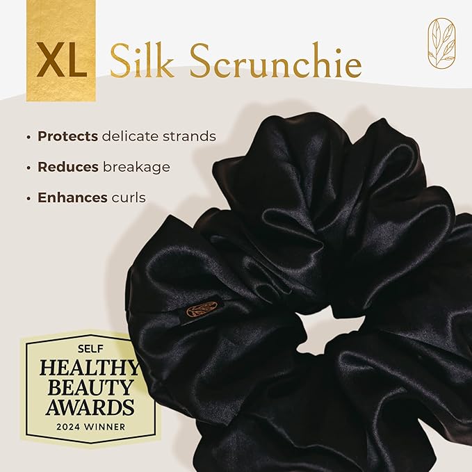 Curlfriend Oversized Mulberry Silk Scrunchies for Women, XL, Black