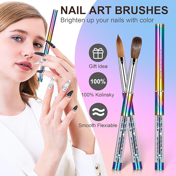 Acrylic Nail Brush Size 12, 100% Real Kolinsky Art Nail Brush for Acrylic Powder Application, Handmade Women Manicure Nail Extension Tool for Professional DIY Home Salon and Beginners