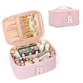 OCHEAL Makeup Bag for Women, Monogram Cosmetic Bag Pink Travel Makeup Case Beauty Toiletry Bag Organizer Personalized Gifts for Girls Bridesmaid, Sister, Wife, Friends Initial R