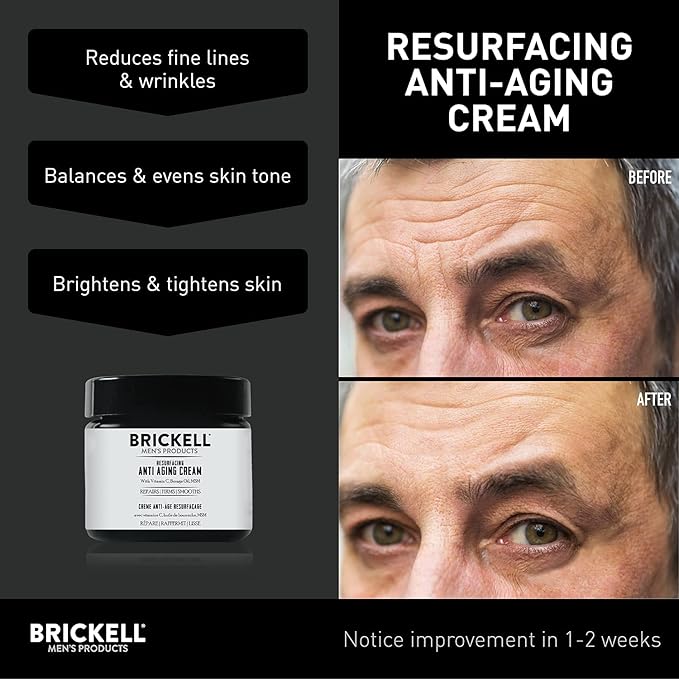 Brickell Men's Products Resurfacing Anti-Aging Face Cream For Men, Face Moisturizer For Wrinkles, With Vitamin C, Jojoba Oil, and Pro-Vitamin B5, 2 Ounce, Unscented