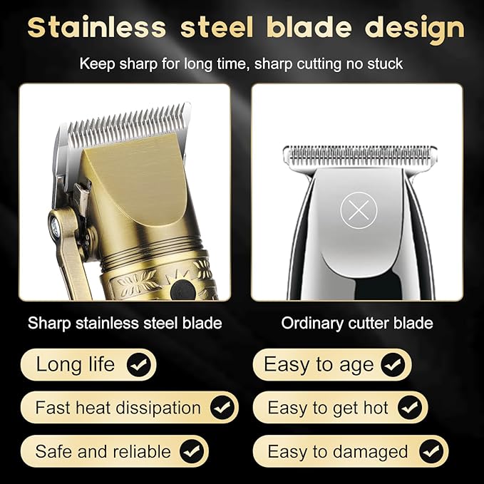 QREEYX Hair Clippers for Man T-Blade Trimmer Nose Hair Trimmer Electric Shaver Set, Professional Metal Body Barber Clippers Set for Haircut, Men’s Grooming Kit with LCD Display, Ideal Gift for Him