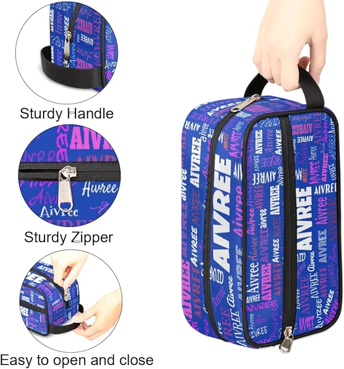 KFNHN Custom Name Makeup Travel Bag, Royal Blue Background Colorful Names