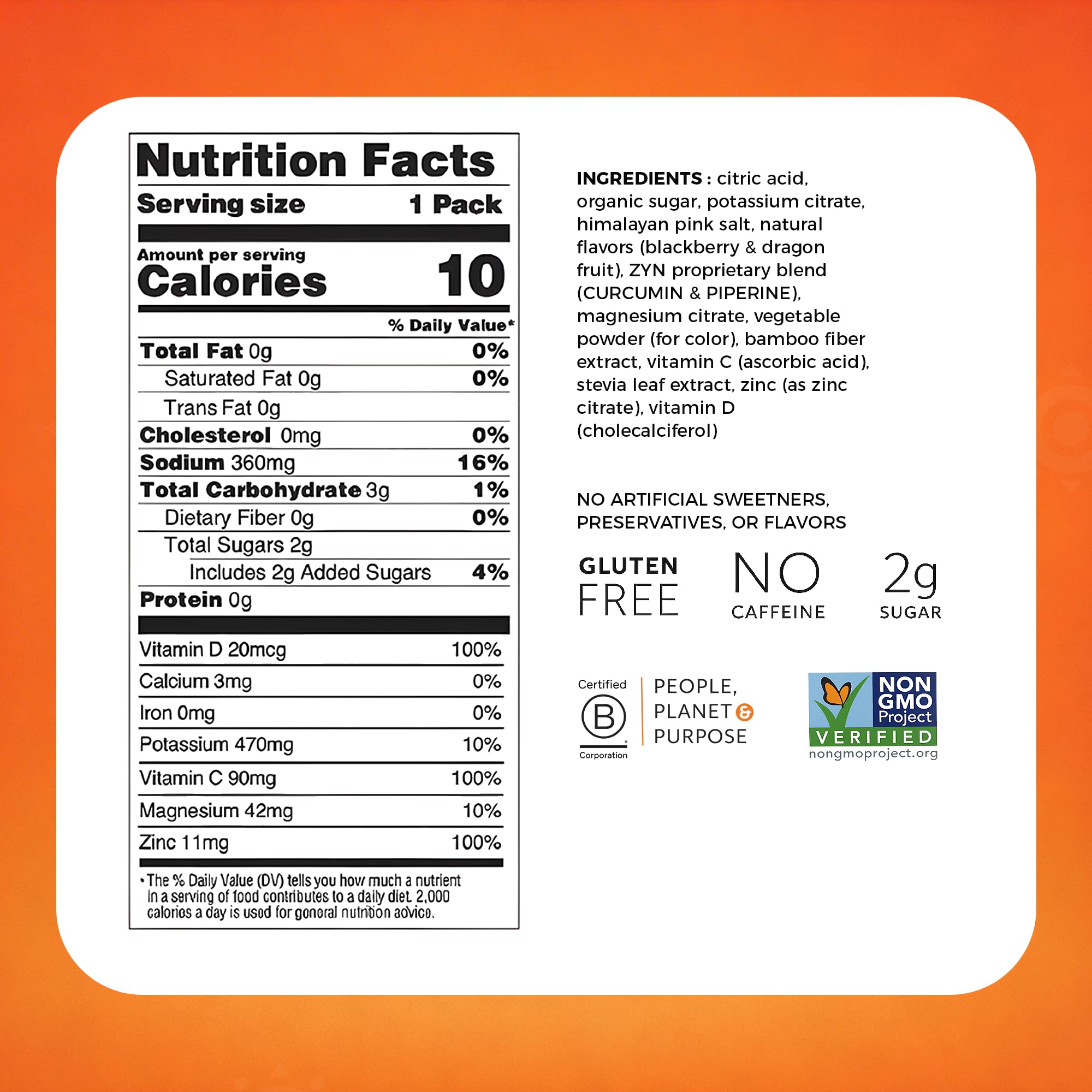 ZYN Electrolyte Packets for Hydration, BlackBerry Dragon Fruit, 16 Count