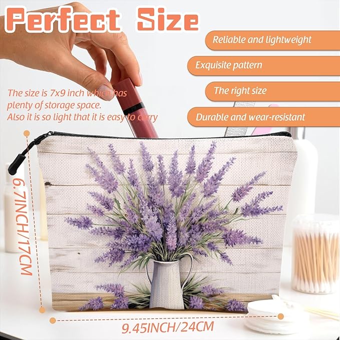 Scribesense Cosmetic Bags Travel Makeup Toilet Case Waterproof Pouch for Women Girls 6.7X9.45inches - Lavender in A White Pitcher on A White - Wood Background