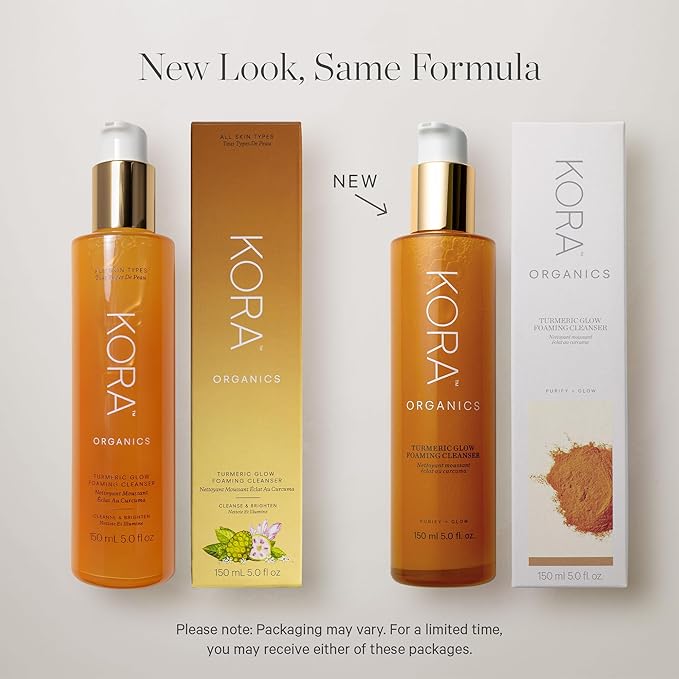 KORA Organics Turmeric Glow Foaming Facial Cleanser, Gentle Non-Drying Turmeric Face Wash with Aloe Vera & Noni Fruit Extract for Radiant Looking Skin, Cruelty Free Gel Cleanser, 5.0 fl oz, 150 ml