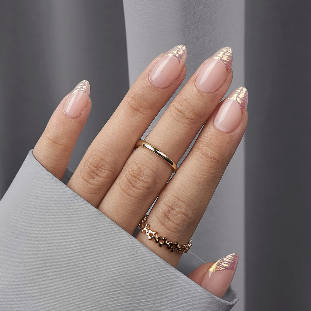 BTArtbox Press On Nails, Athena, Short Almond, Aurora French Tip, 32Ct