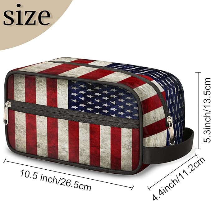 Pardick Travel Toiletry Bag for Women Men Retro American USA Flag Lightweight Cosmetic Makeup Bag Organizer Waterproof Shaving Bag Dopp Kit with Large Capacity for Toiletries and Shaving Accessories