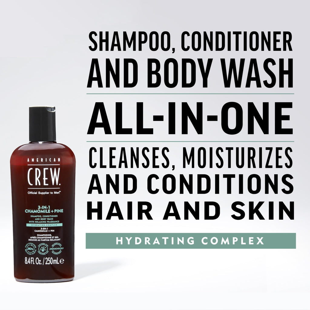 American Crew 3-in-1 Shampoo & Body Wash, Chamomile & Pine, 8.4 fl oz