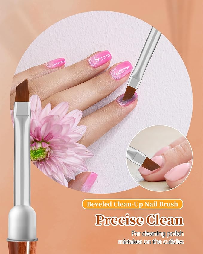 AMilHiTon 3PCS Nail Polish Clean Up Brush, Round/Angled/Flat, Wood Color