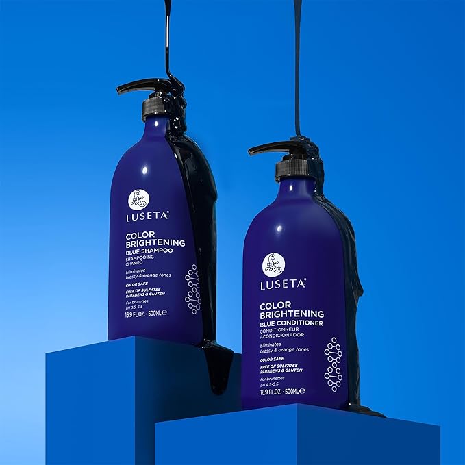 Luseta Color Brightening Blue Shampoo and Conditioner Set Orange & Copper Neutralizing for Brunettes & Dark Blondes, Brassiness Control Tone Correcting for Color Treated Hair, Sulfate Free 2x 16.9oz