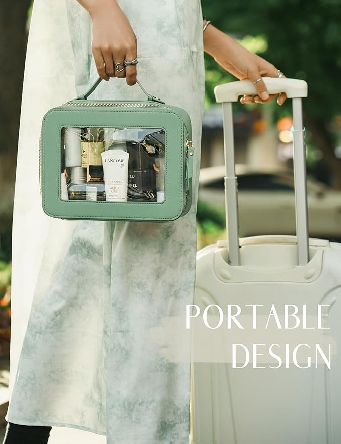 Popvibe Clear Makeup Bag Mahjong Tile Bag with Zipper and Handle Sage Green