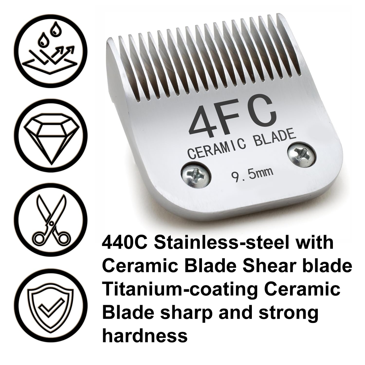 Docal 4FC Pet Dog Grooming Detachable Blades, Compatible with Andis Size-4FC Cut Length 3/8"(9.5mm), Most A5, KM Series Clippers,Made of Ceramic Blade & Stainless Steel Blade