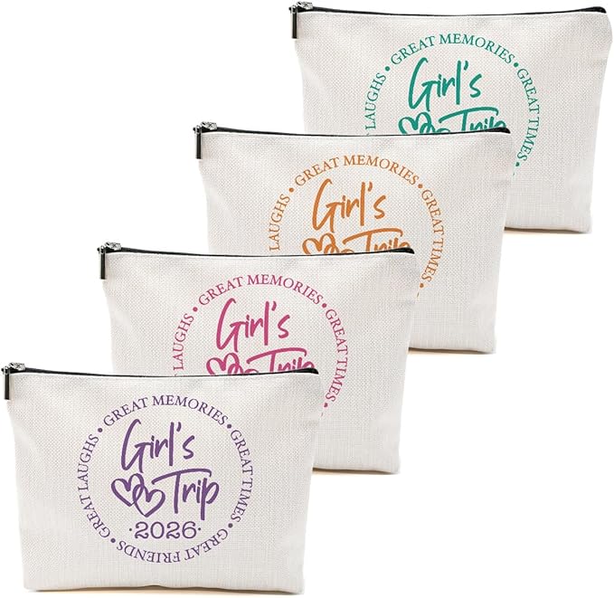 4 Pcs Girls Trip Gifts Favors, Girls Weekend Gifts Makeup Bag, Bestie Gifts Weekend Bag Vacation Cosmetic Bag, Friendship Gifts for Women Best Friend, Graduation Wedding Gifts Toiletry Bag
