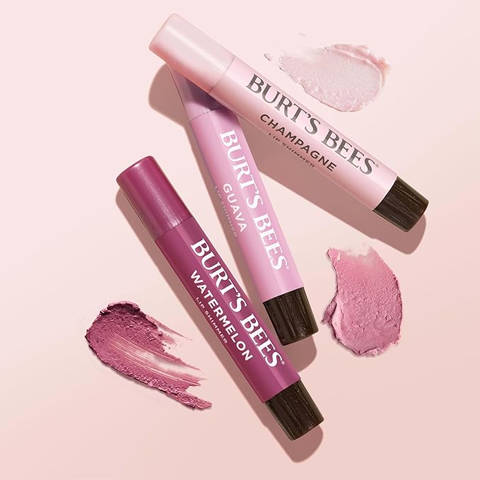 Burt's Bees Lip Shimmer Pink Collection, Tinted Lip Balm Stick, Moisturizing for All Day Hydration with Natural Glowy Pigmented Finish & Buildable Color, 3 Shades, Value Pack, 0.09 oz., Three Tubes
