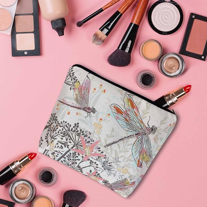 Kalygon Makeup Bag For Purse Dragonfly, Garden Dragonflies Flowers Nature Cosmetic Bags For Women With Zipper Travel Toiletry Pouch Makeup Bags Makeup Organizers Purse For Toiletries Cosmetics