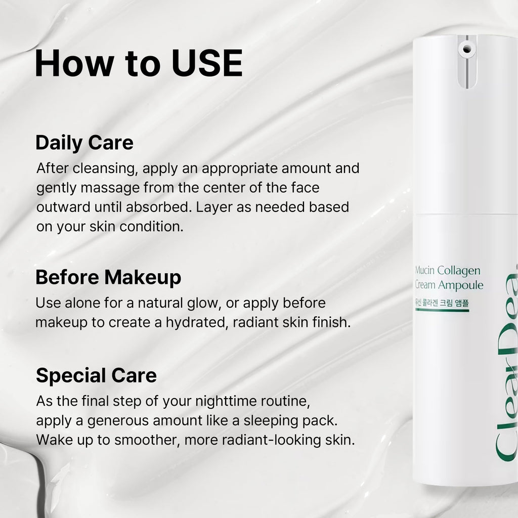 ClearDea Mucin Collagen Voluming Ampoule Moisturizer Face Cream (Dual Collagen + Mucin Care) – Deep Hydrating Facial Skin Care for Women, Glow Up Skincare Essentials - 0.14 Fl Oz x 5ea