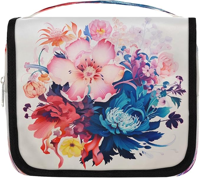 YoYoYuchong Travel Toiletry Bag for Women & Men Colorful Art Flowers Hanging Cosmetic Organizer Portable Waterproof Makeup Case Make Up Bag with Compartments Travel Essentials for Bathroom Shower