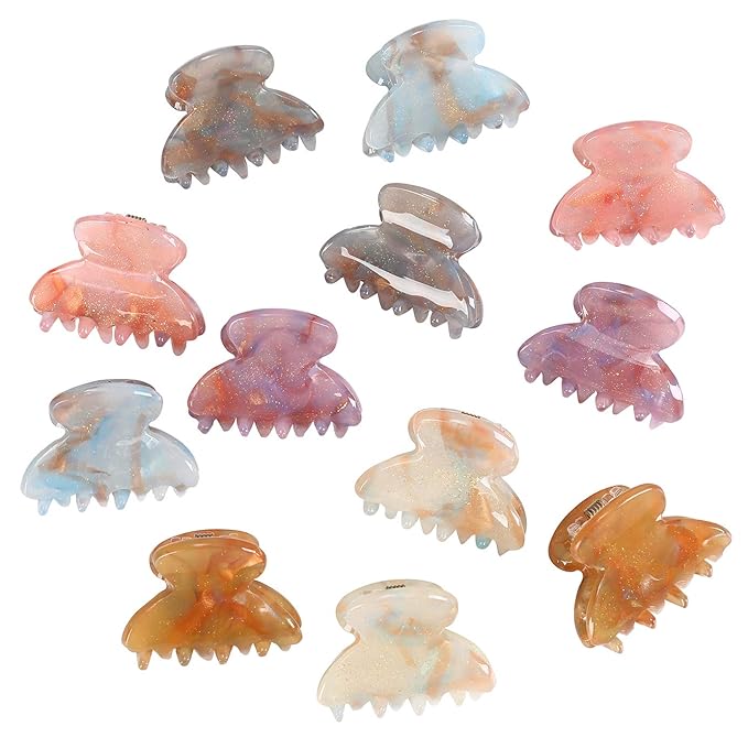 CHLINS 12 Pcs Small Hair Clips for Women, Cute Acrylic Mini Claw Clips Accessories for Thin Fine Hair, Non-Slip Little Jaw Clamps for Half Updo Styling & Bangs