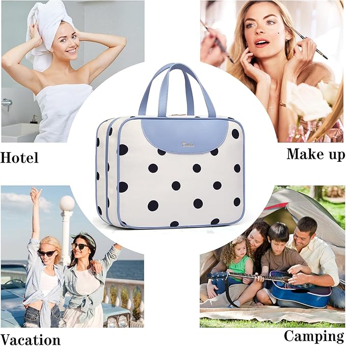 Toiletry bag for Women Hanging Travel Toiletry Bag for Toiletries Polka Dots Pattern Toilery Organizer with Hanging Hook Ideal for Full Sized Toiletries and Cosmetics