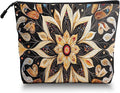 Scribesense Cosmetic Bags Travel Makeup Toilet Case Waterproof Pouch for Women Girls 6.7X9.45inches - Symmetrical Gold Flower Pattern