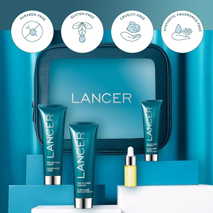 Lancer Skincare Intro Kit | Face Scrub, Cleanser, Moisturizer & Omega Oil