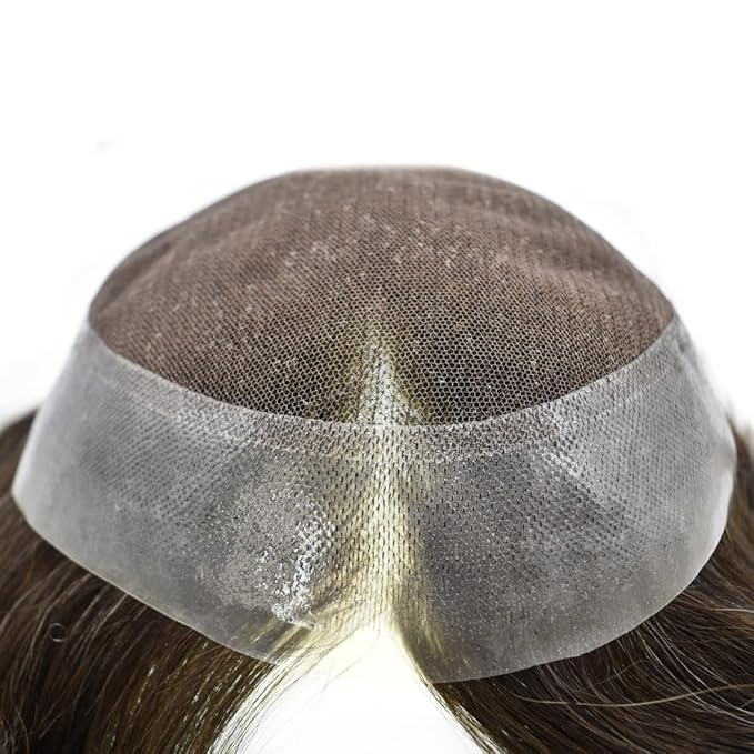 F M FACE MIRACLE NEW YORK Mens Toupee Human Hair Piece French Lace Toupee for Man Hair System Indian Human Hair Replacement Systems V-Looped PU Front Hairpieces 8"X10" 2# DARKEST BROWN