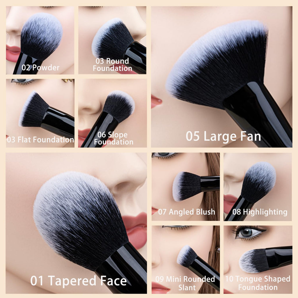 Daily Queen 29pcs Black Professional Makeup Brush Set Kabuki Powder Concealers Eye shadows Blush Eyeliner Eyebrow Contour Eye blending Brushes (29pcs brush)