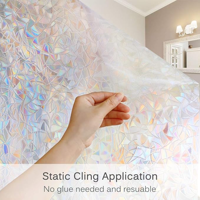 Volcanics Window Privacy Film, Stained Glass Rainbow Cling, 23.6" x 78.7"