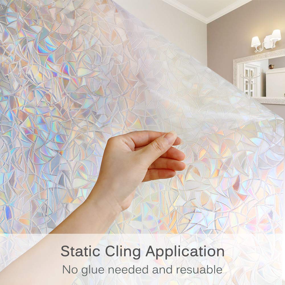 Volcanics Window Privacy Film, Stained Glass Rainbow Cling, 17.5" x 78.3"