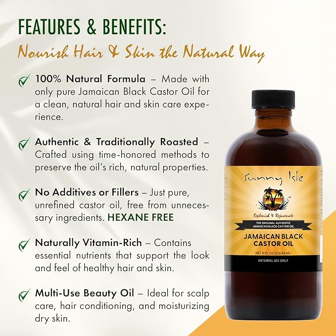Sunny Isle Jamaican Black Castor Oil 8oz, Original, Authentic