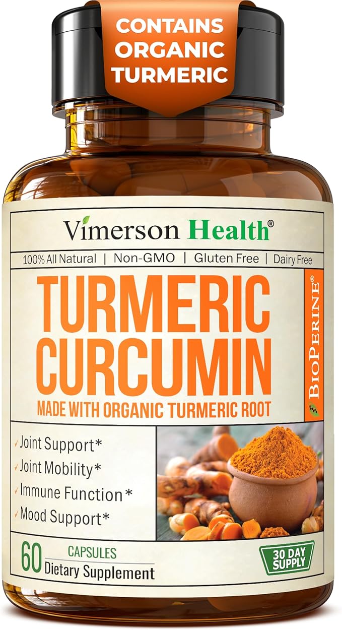 Turmeric Curcumin Supplement – 1400mg Organic Turmeric Curcumin with Black Pepper Extract for Max Absorption – Digestive & Joint Supplements for Men & Women w. Tumeric Extract & Bioperine – 60 Caps