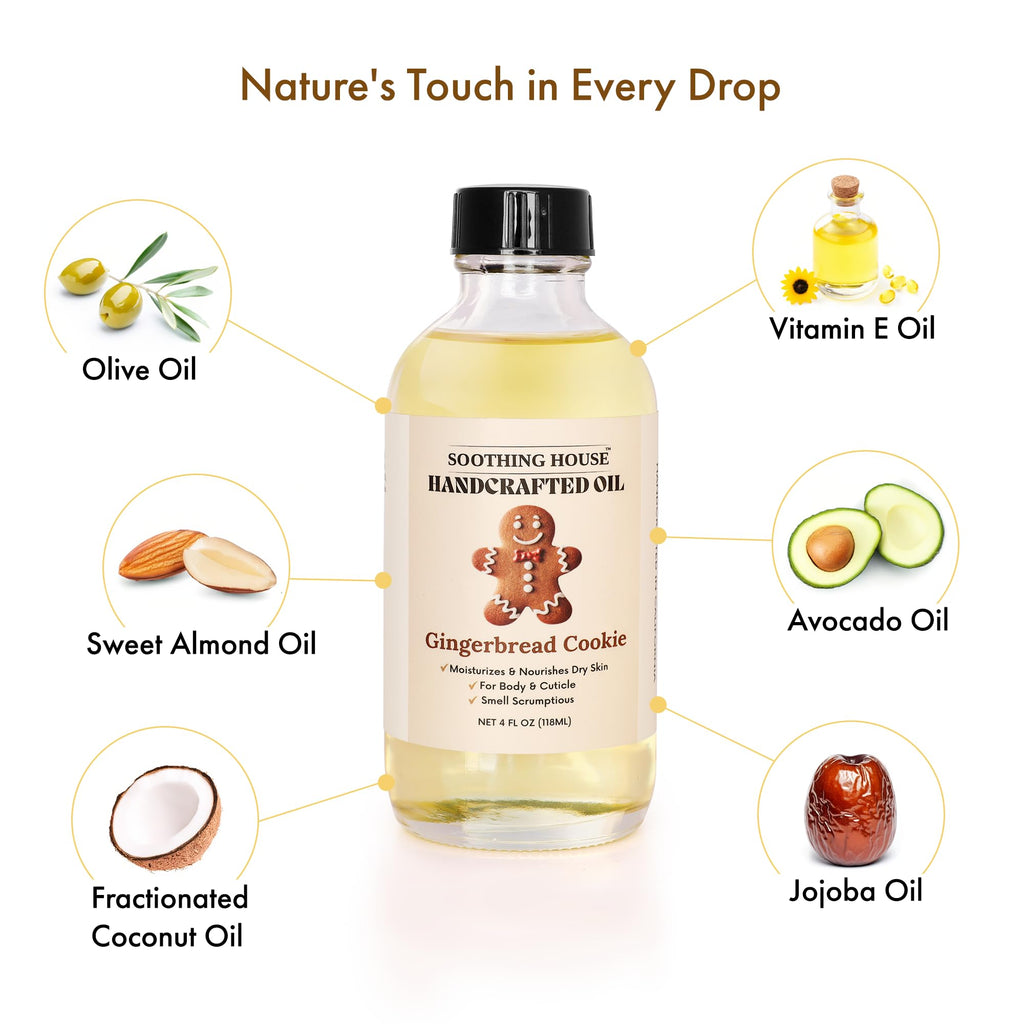 Soothing House Gingerbread Cookie Body Oil: Moisturizing Body Oil for Soft, Glowing Skin with Almond & Jojoba Oil (4 fl oz)